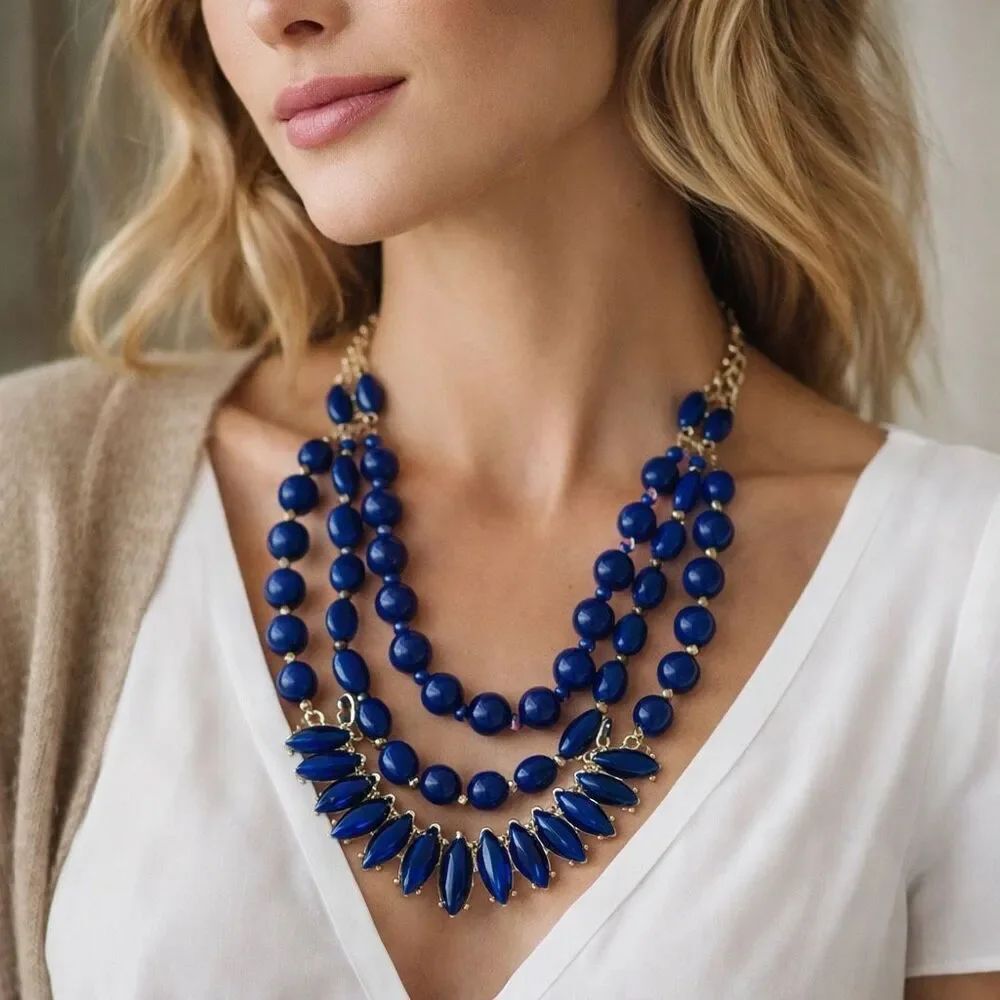 Premier Designs "In The Navy" Limited Edition Navy Arylic & Gold Necklace-20780